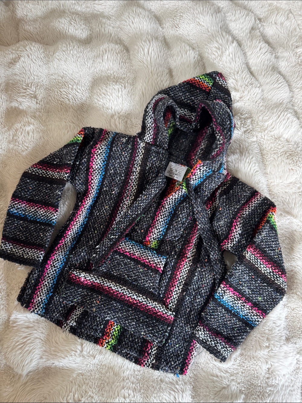 Striped Knit Hoodie with Multicolor Accents - size 2